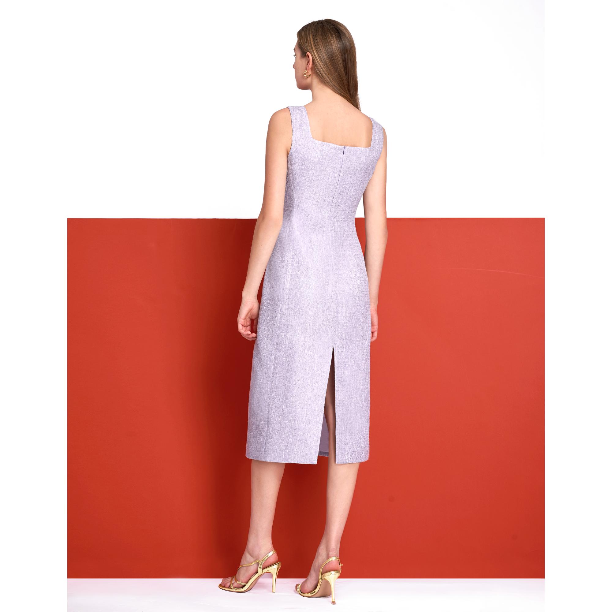 Square Neck 3D Lace Midi Dress - Purple