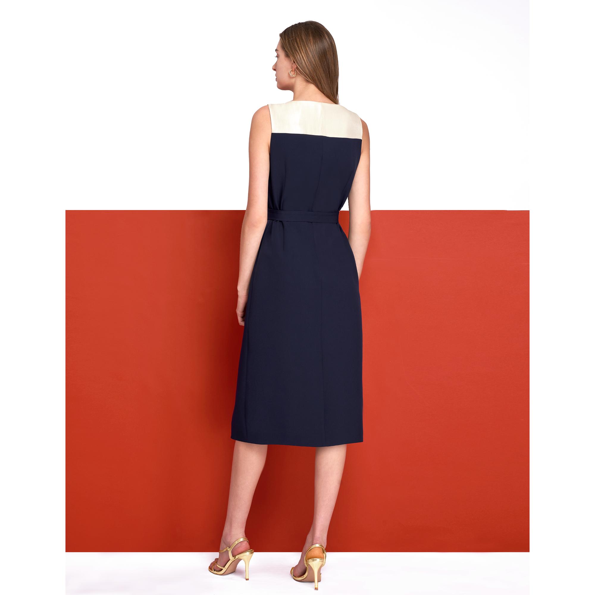 Square Neck Colorblock Midi Dress - Apricot & Navy