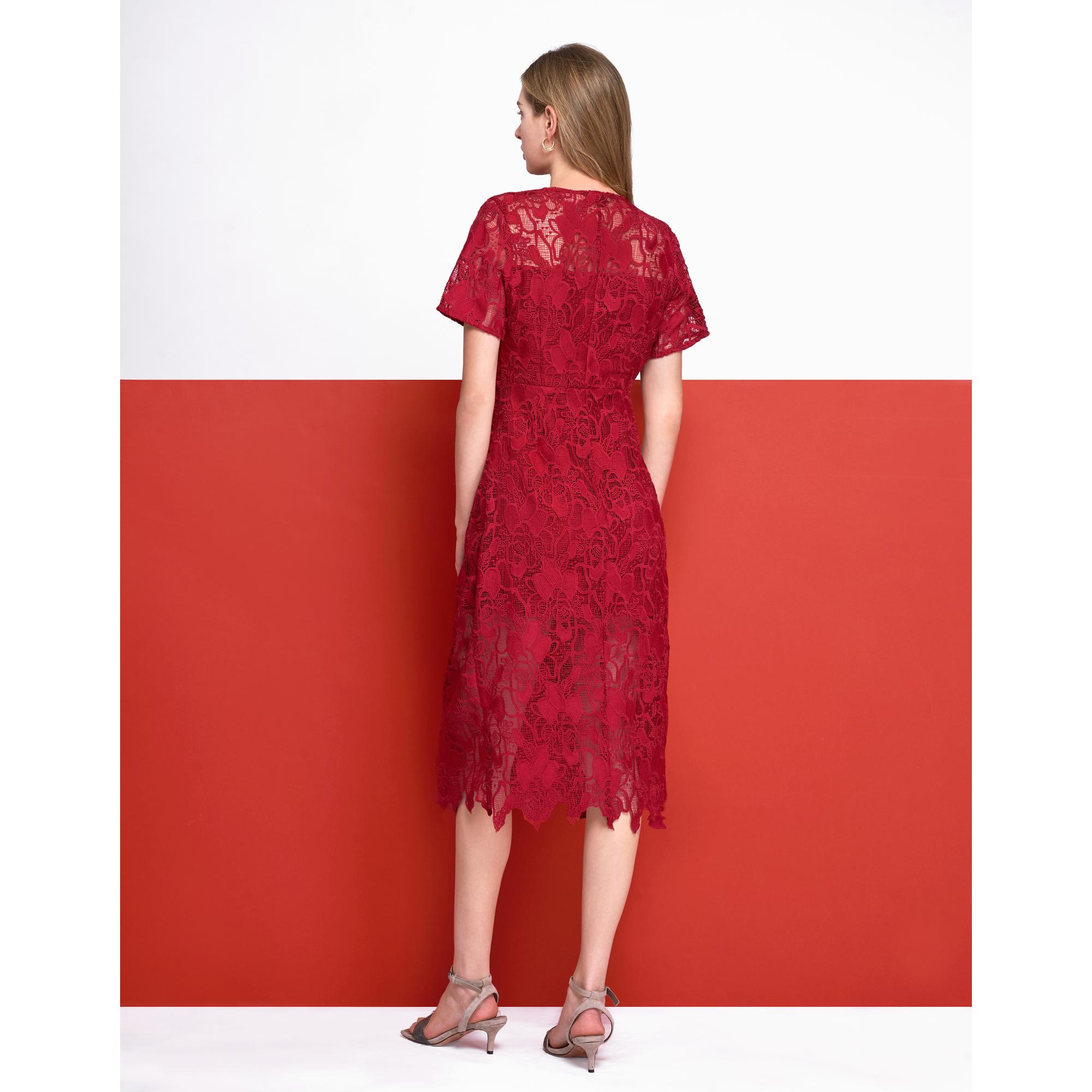 Button Up Midi Lace Dress - Wine