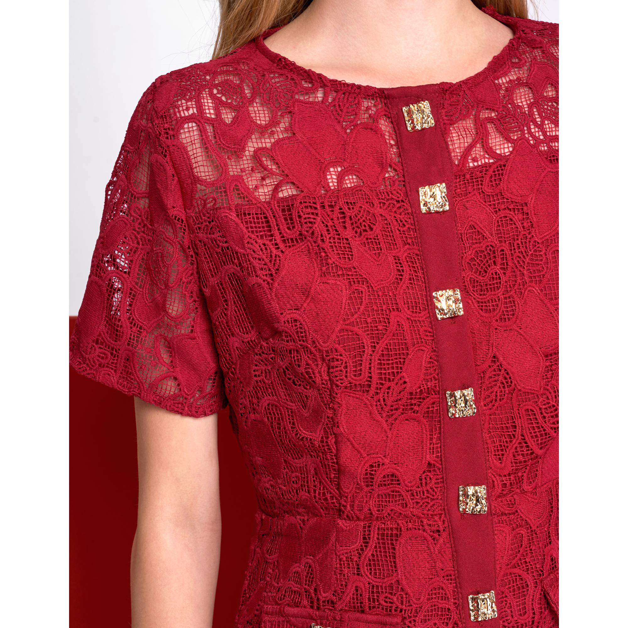 Button Up Midi Lace Dress - Wine