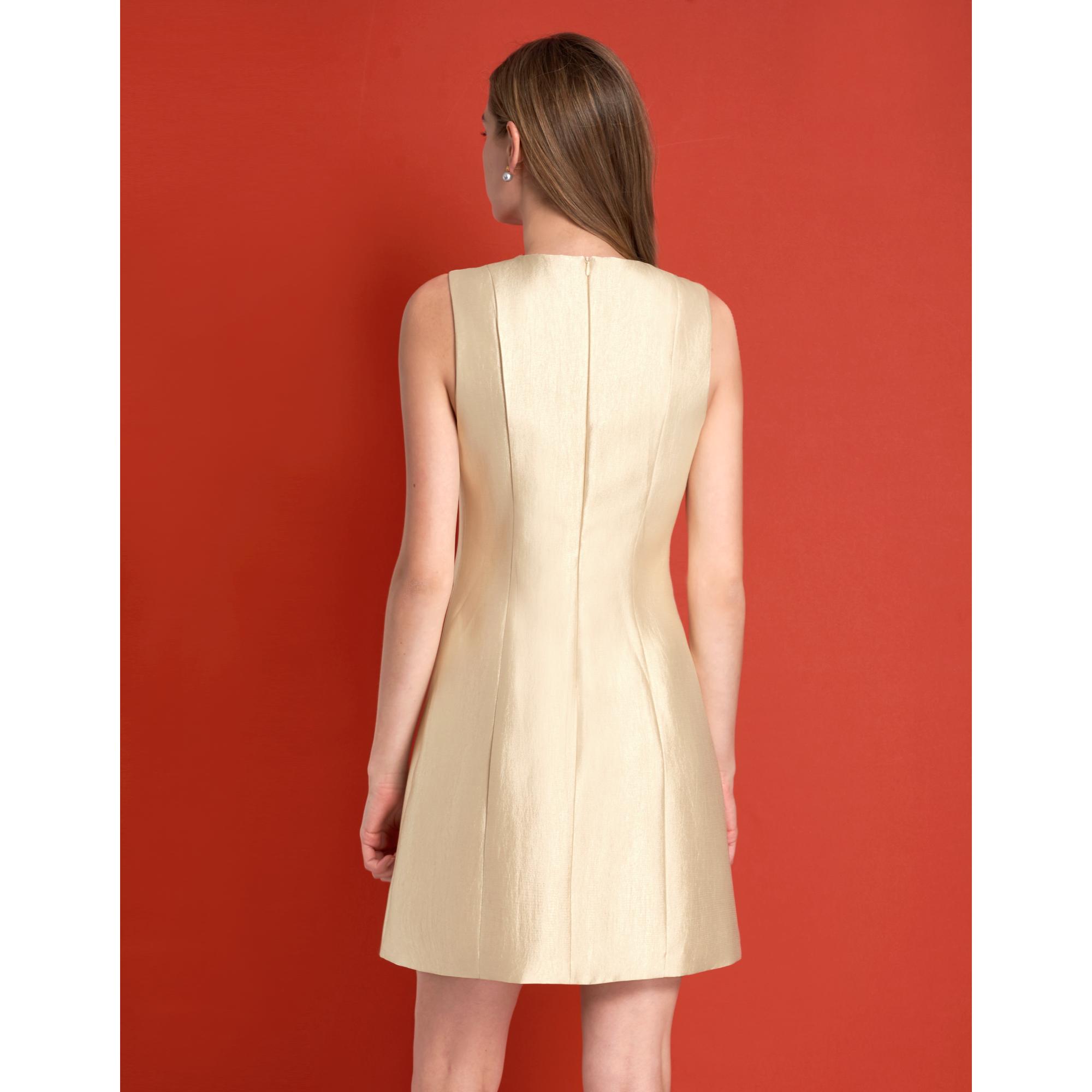 Contrast Trim Button Front Sleeveless Dress - Champagne