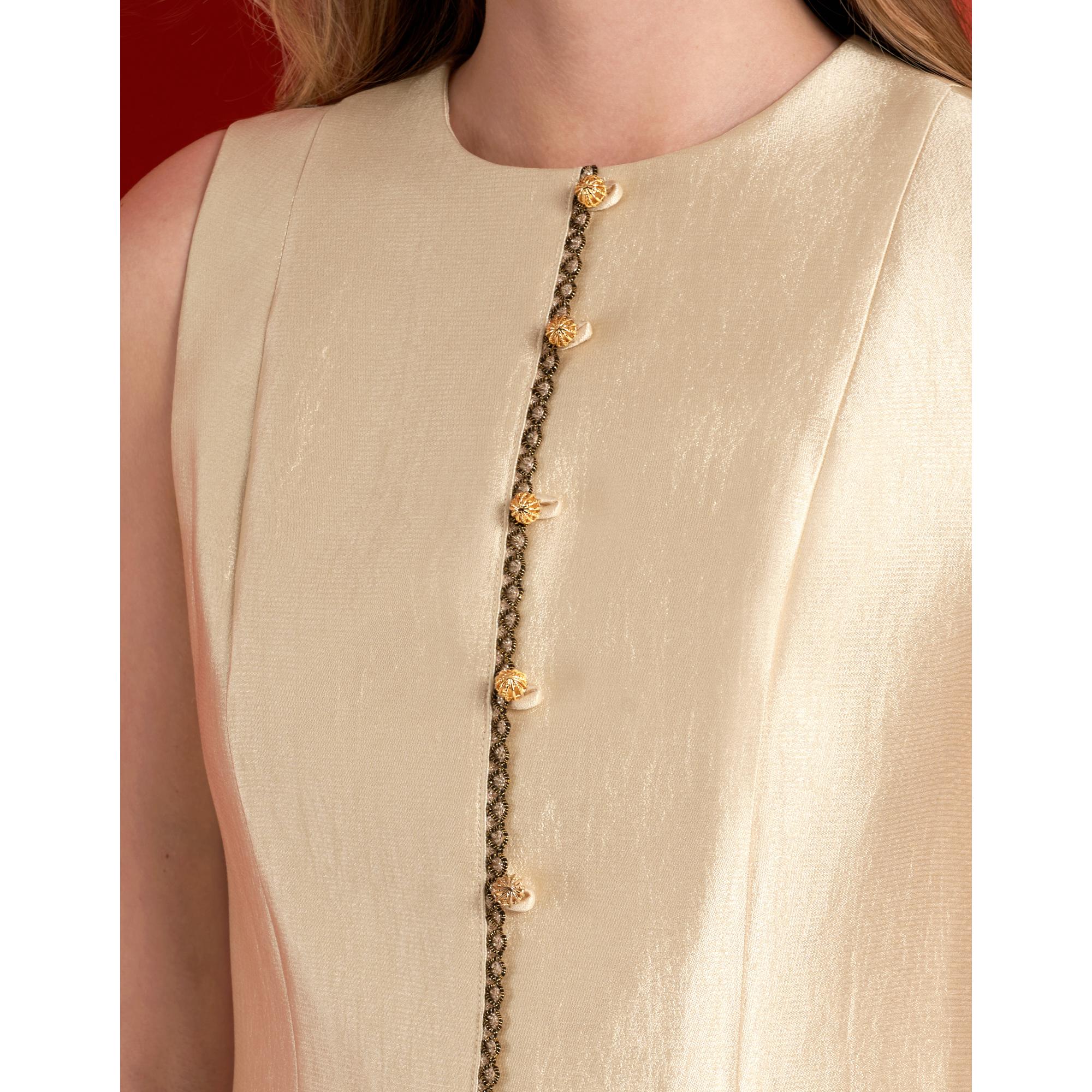 Contrast Trim Button Front Sleeveless Dress - Champagne