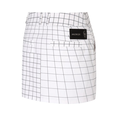 Women Hyper Grid Pattern Skirt - White