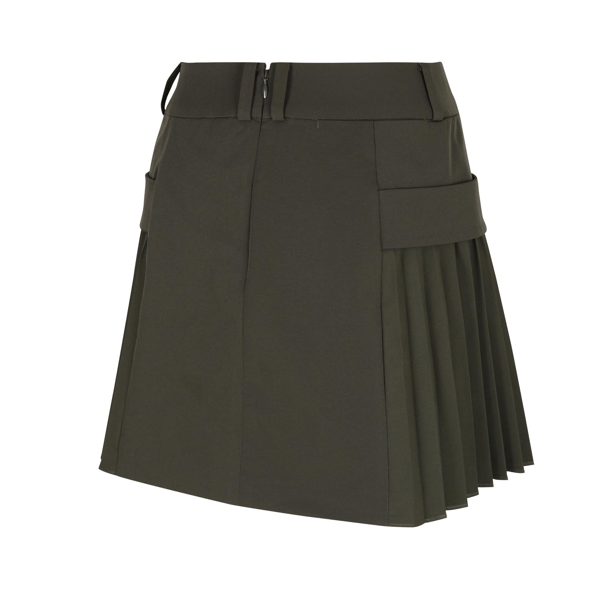Women Cargo Pleats Skirt - Dark Khaki