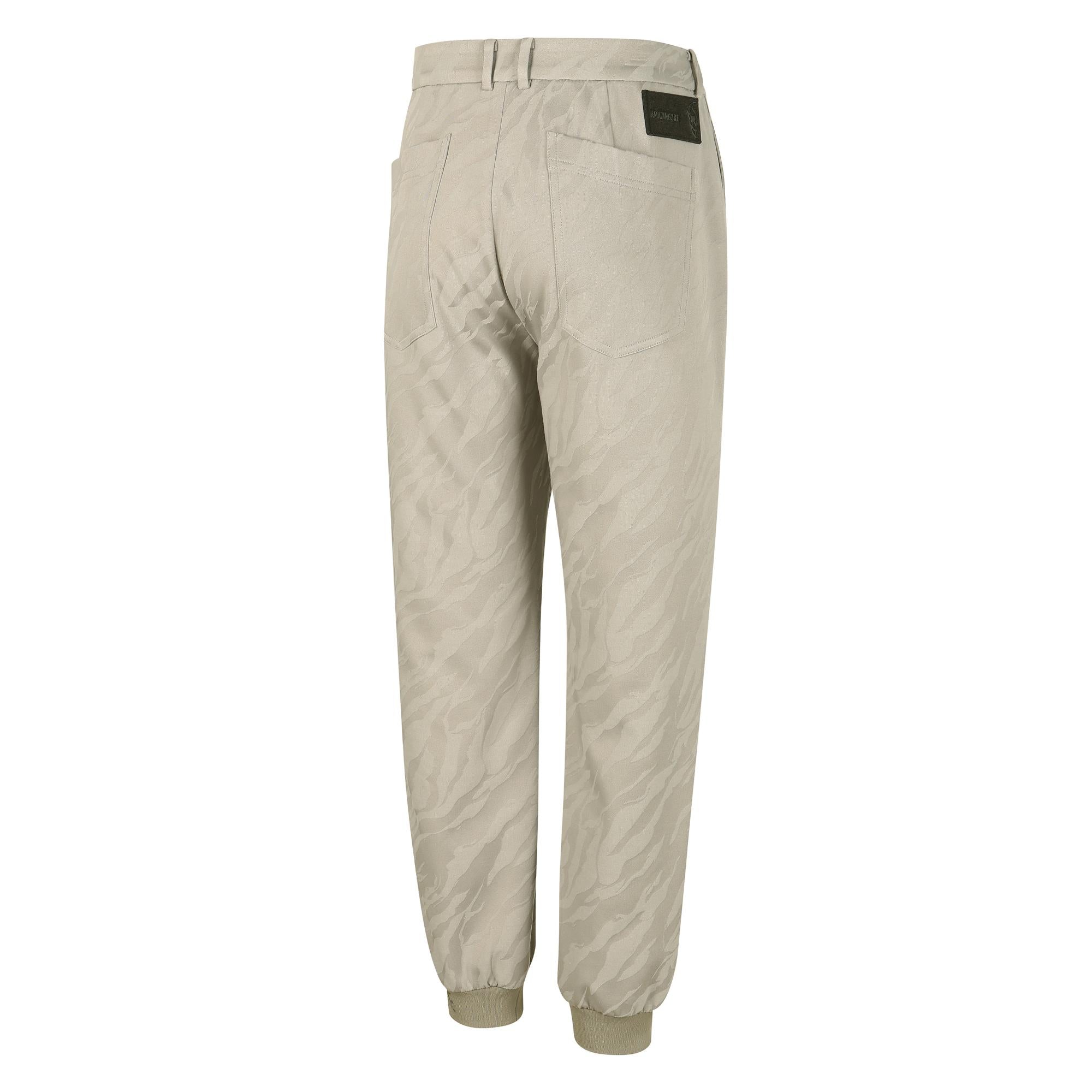 Men Tactical Velcro Holder Jacquard Jogger Pants - Beige