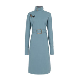 Women L/S Western Collar Qipao Shirt Dress - Blue