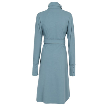 Women L/S Western Collar Qipao Shirt Dress - Blue