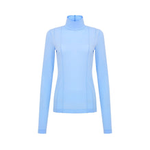 Women Turtle Neck Panel Jersey Top - Lt.Blue