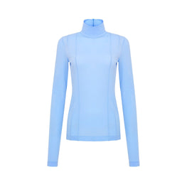 Women Turtle Neck Panel Jersey Top - Lt.Blue