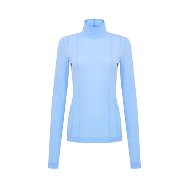 Women Turtle Neck Panel Jersey Top - Lt.Blue