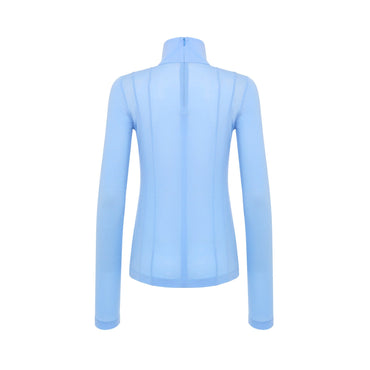 Women Turtle Neck Panel Jersey Top - Lt.Blue