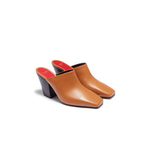 Women Mid Heel Square Toe Mules - Cognac