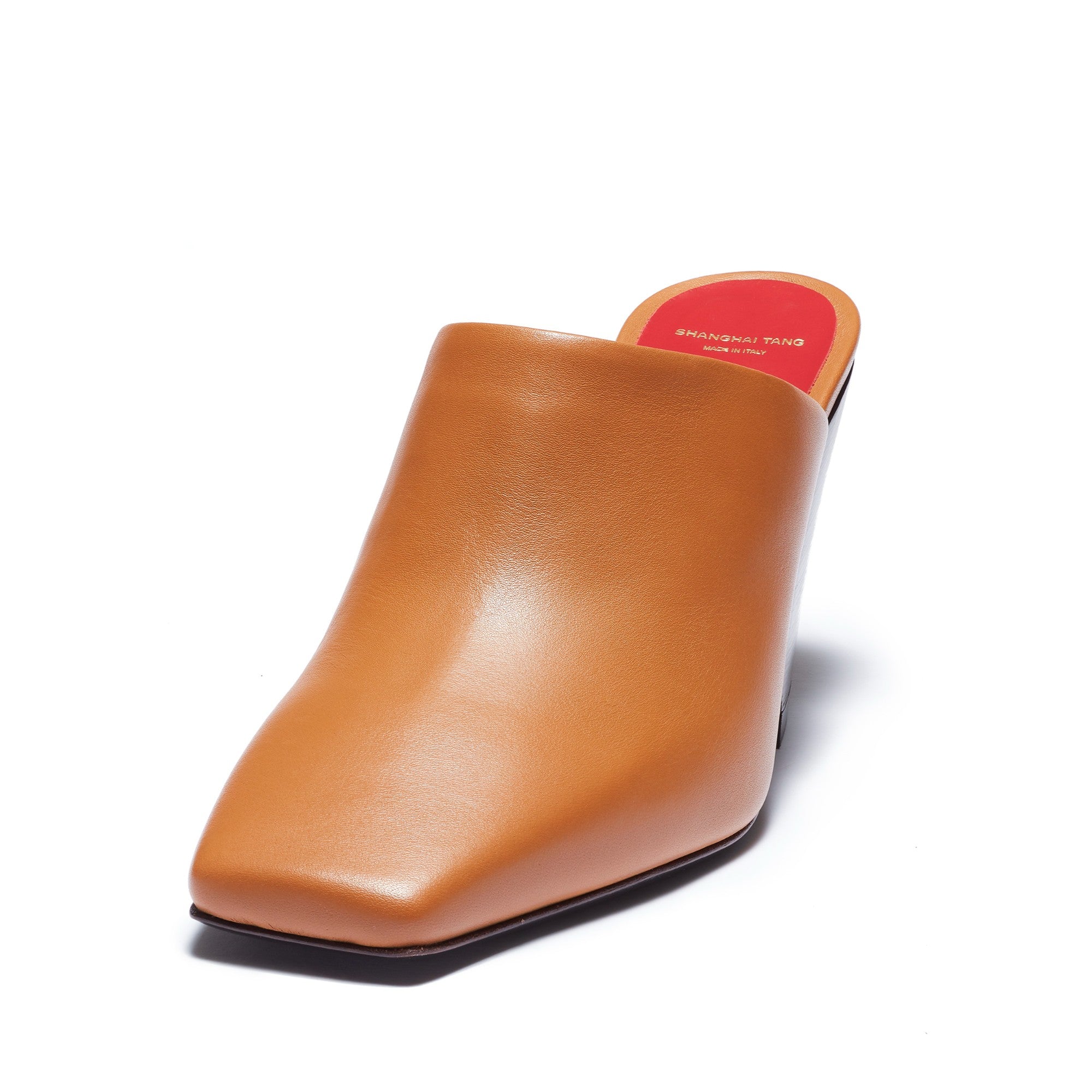 Women Mid Heel Square Toe Mules - Cognac