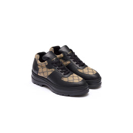 Women Sneakers Mix Material Lattice - Black