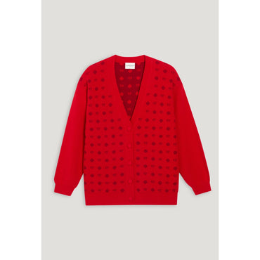Women Red Jacquard Cardigan - Red