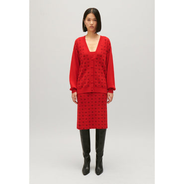 Women Red Jacquard Cardigan - Red