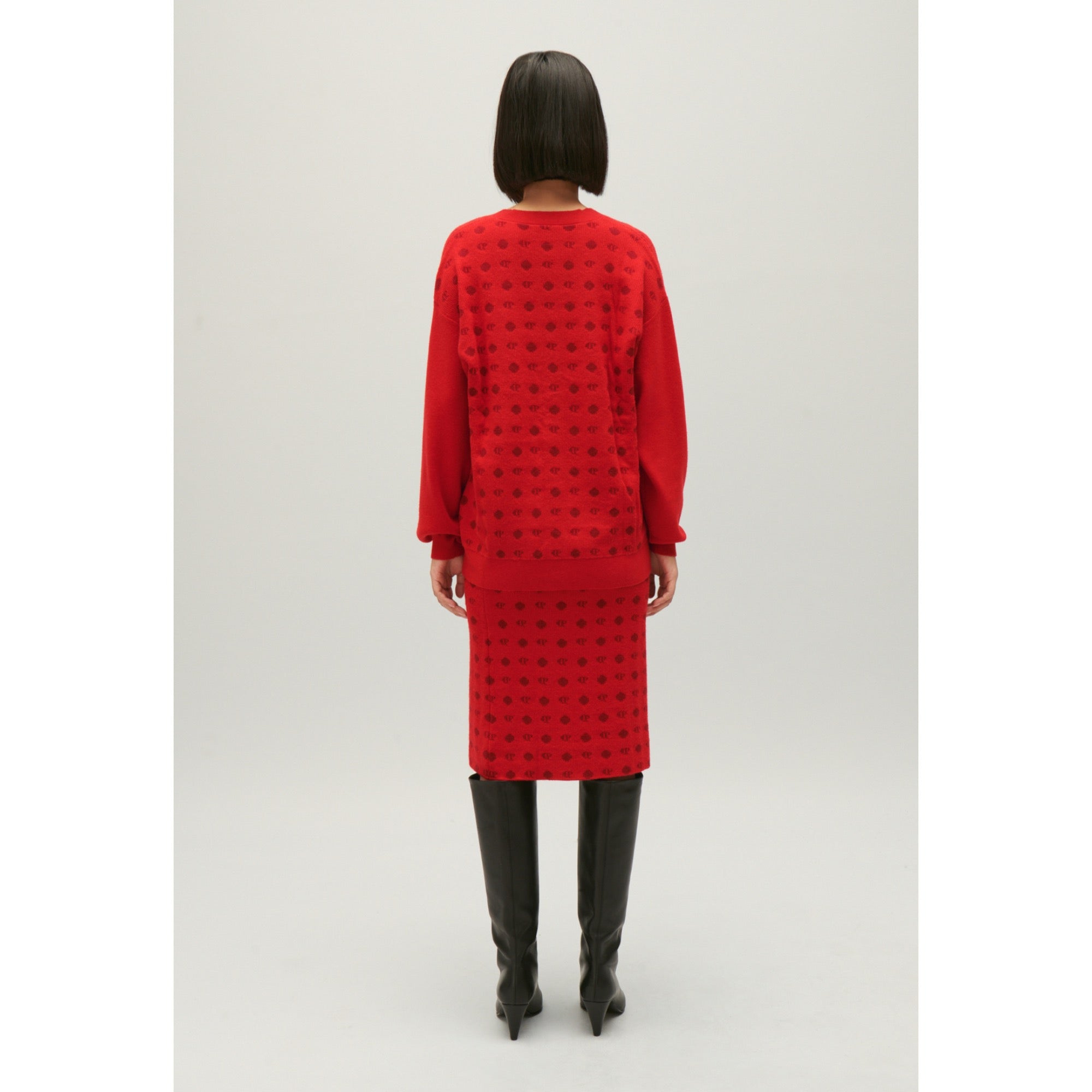 Women Red Jacquard Cardigan - Red