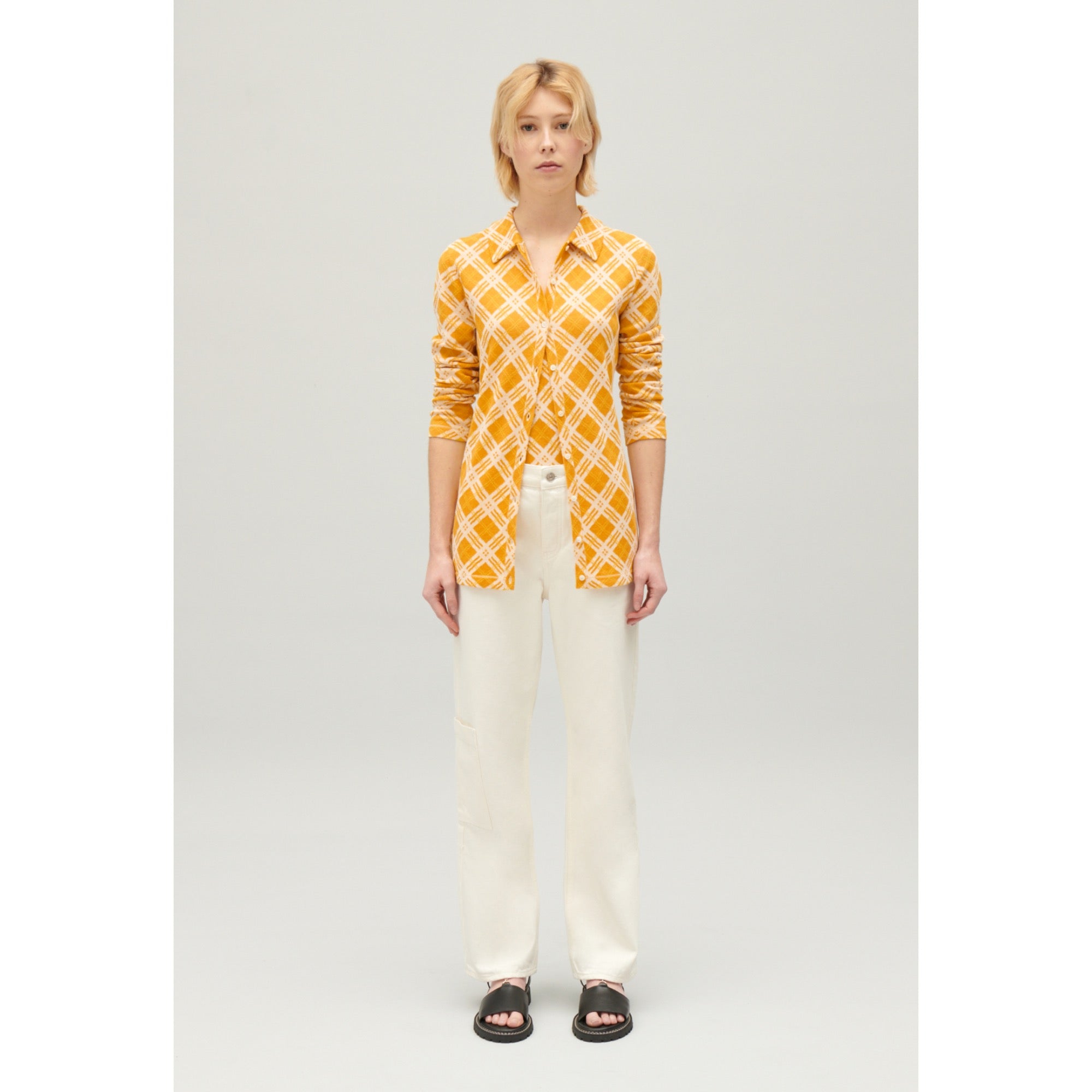 Women Yellow Checked Cardigan - Multicolored