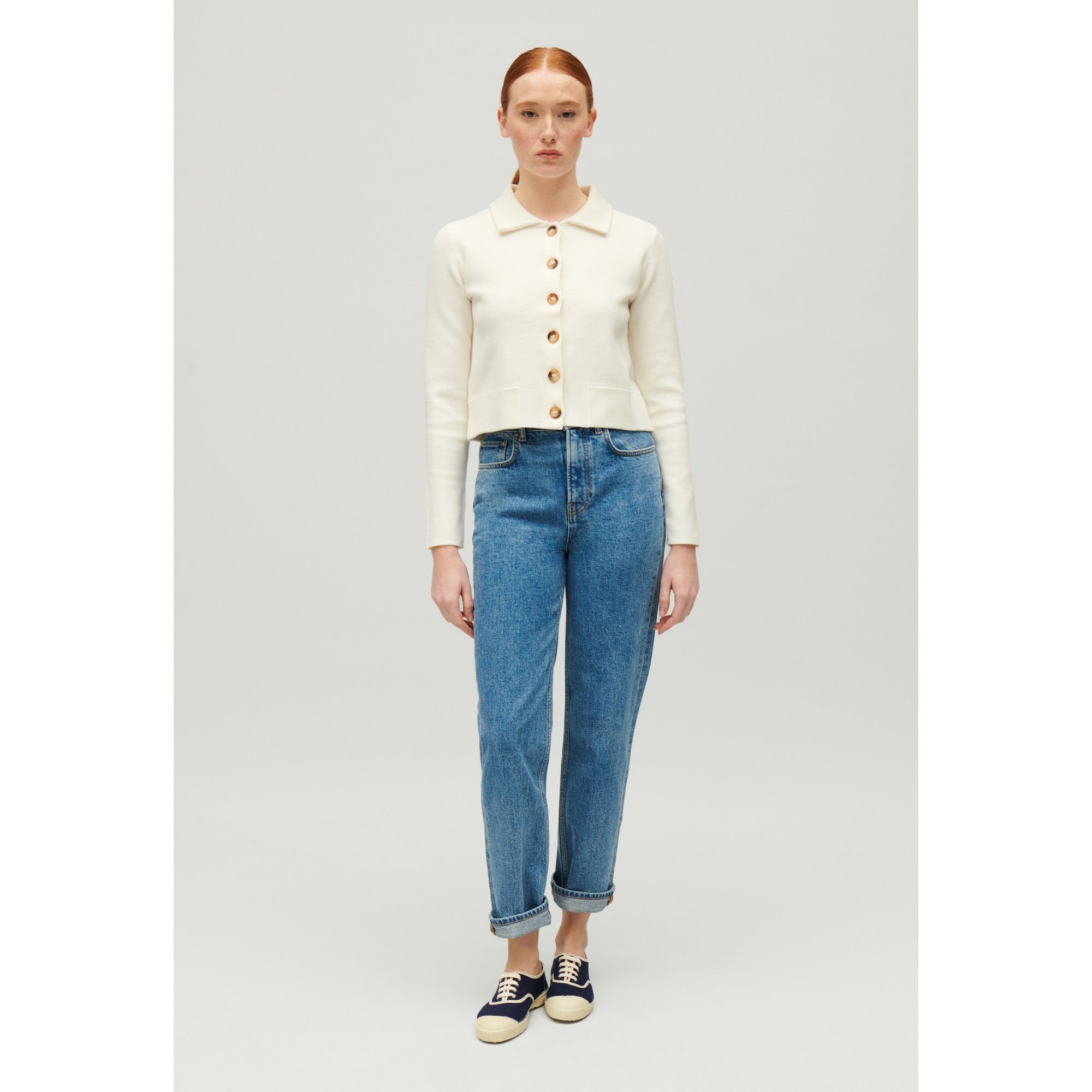 Women Knitted Cardigan - Ecru