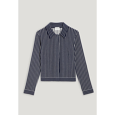 Women Stripy Knit Cardigan - Navy