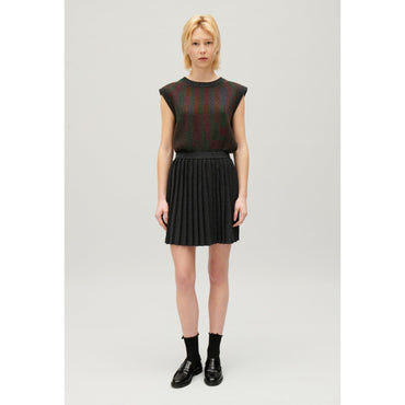 Women Marled Grey Pleated Short Skirt - Mottled Grey