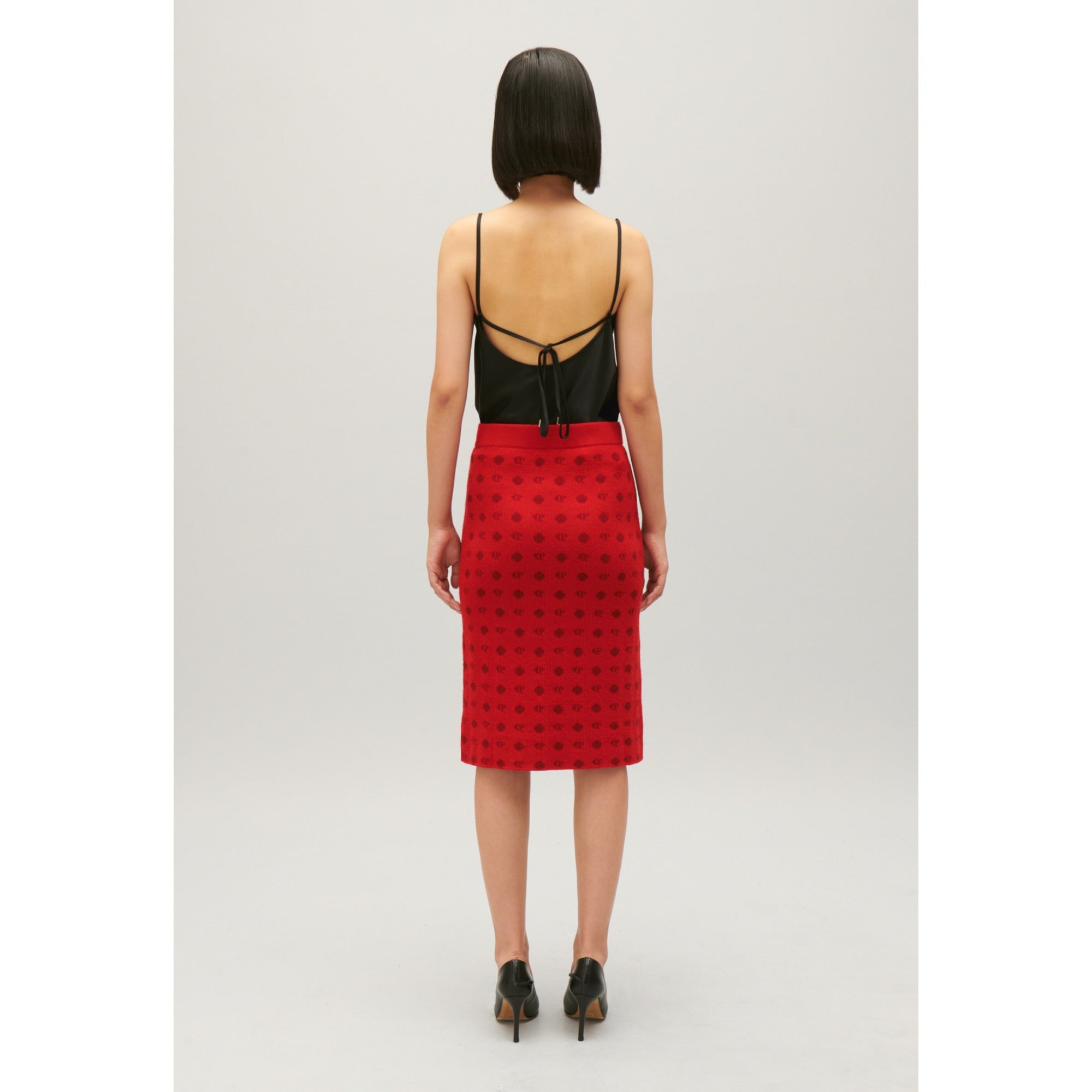 Women Mid-Length Red Knit Skirt - Red