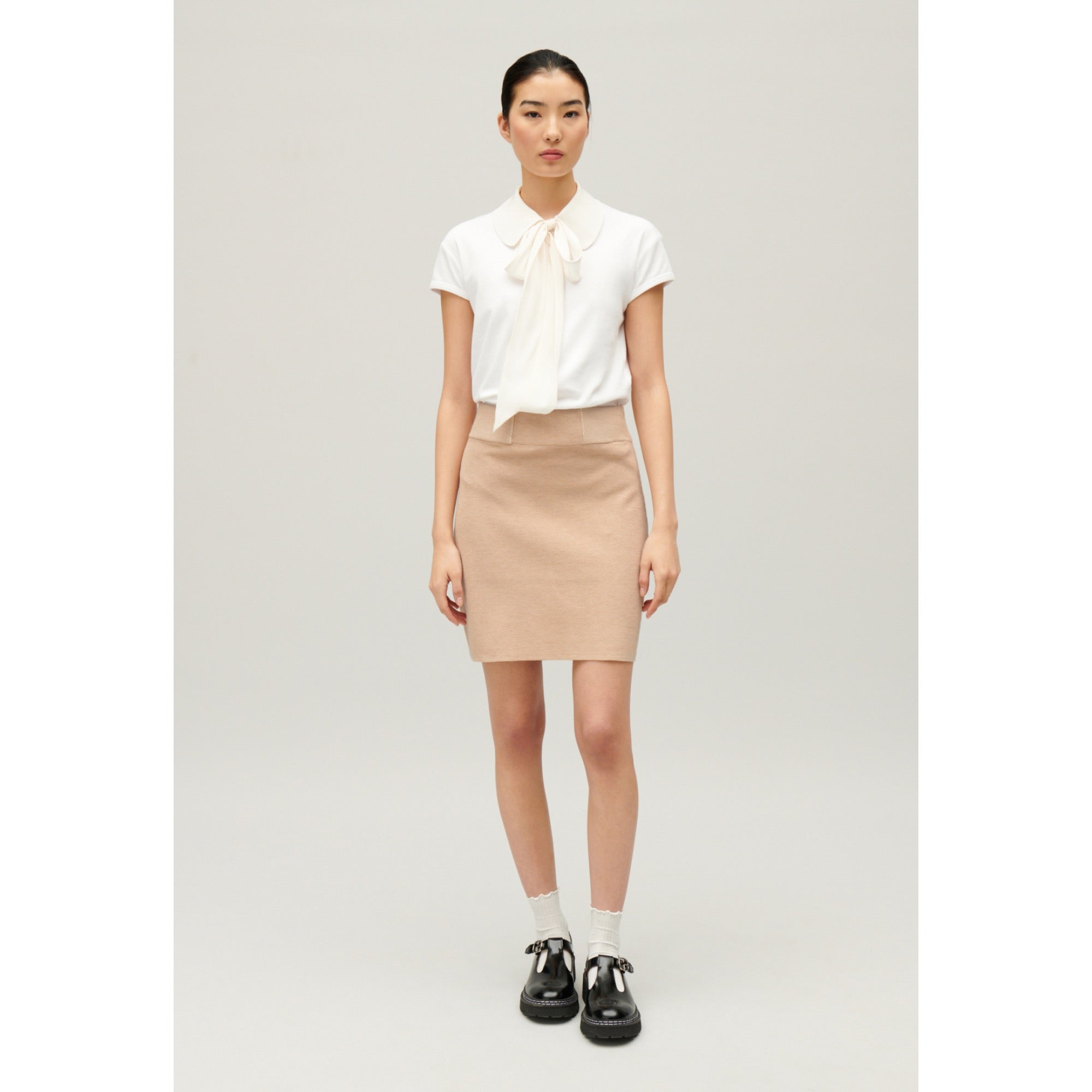 Women Short High-Waisted Skirt - Beige