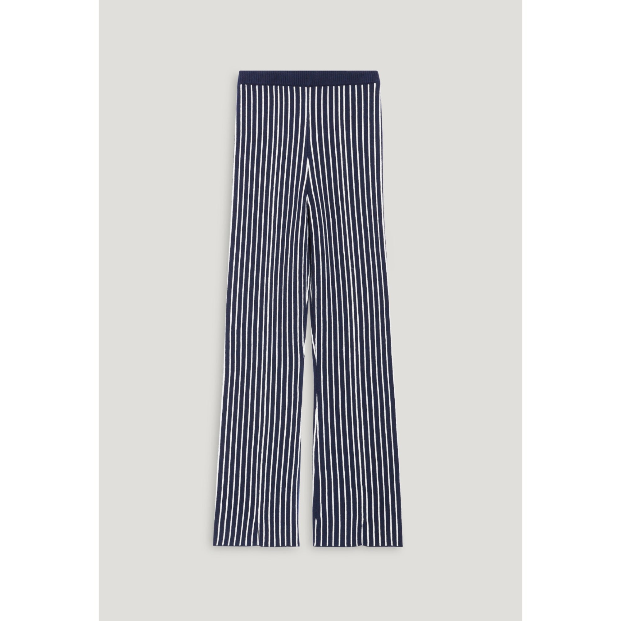 Women Stripy Knit Trousers - Navy
