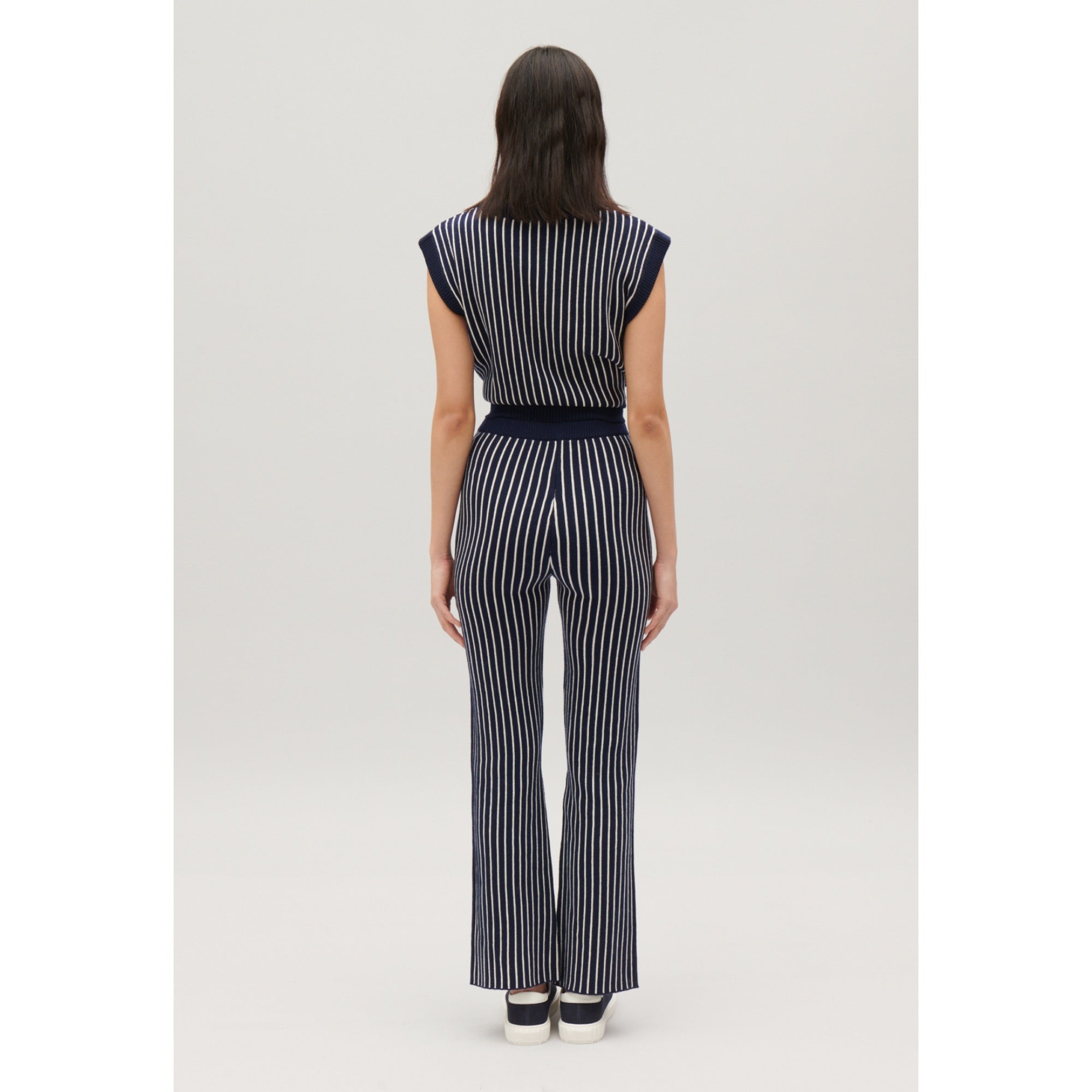 Women Stripy Knit Trousers - Navy