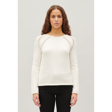 Women Ecru Knitted Jumper With Embroidery - Ecru