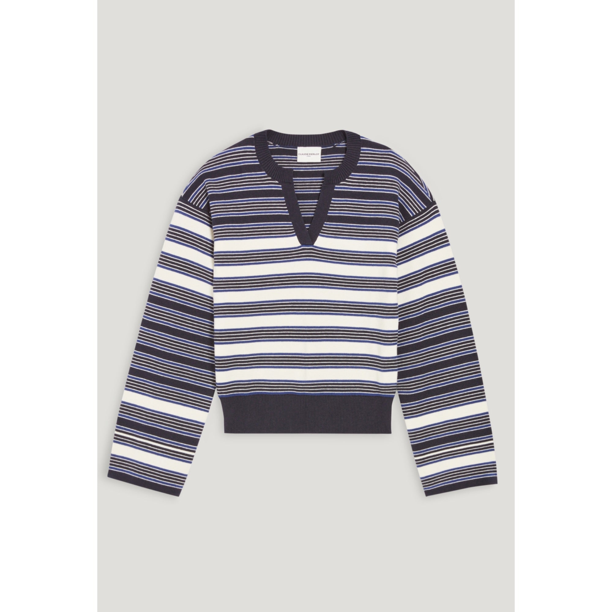 Women Ecru Striped Henley Neck Jumper - Dual-Color
