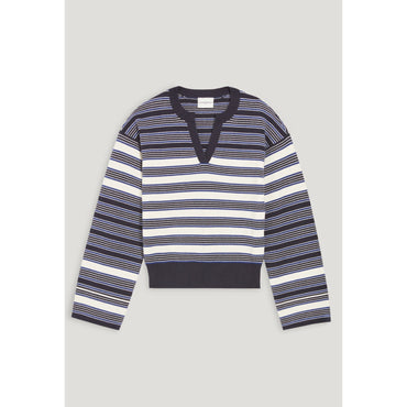 Women Ecru Striped Henley Neck Jumper - Dual-Color