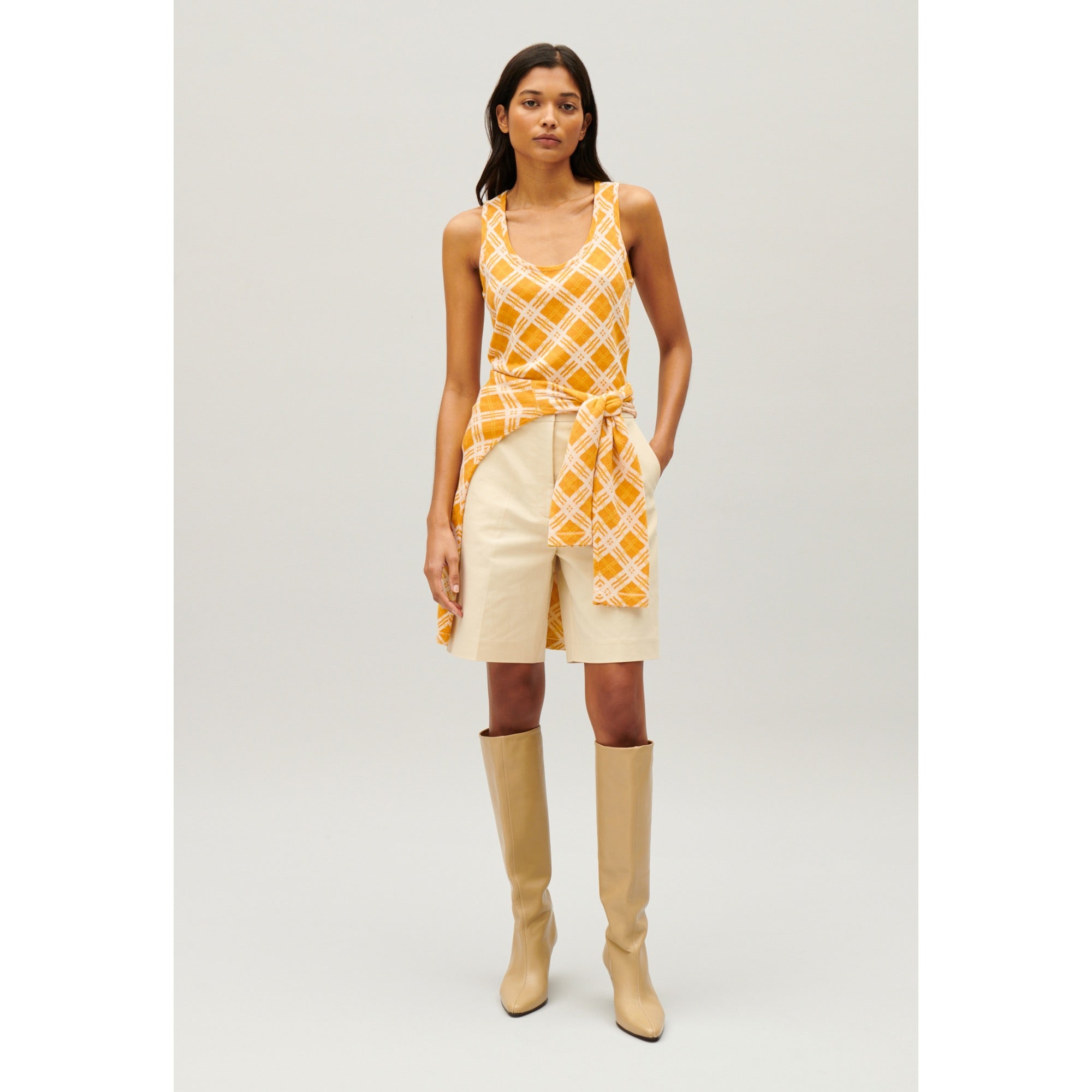 Women Yellow Checked Vest Top - Multicolored
