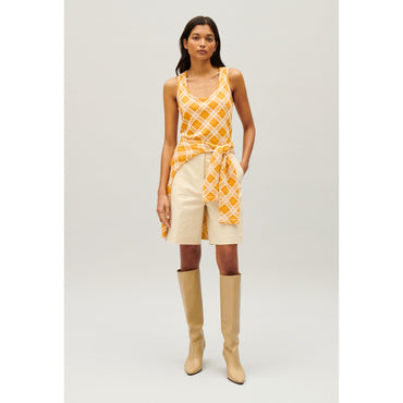 Women Yellow Checked Vest Top - Multicolored