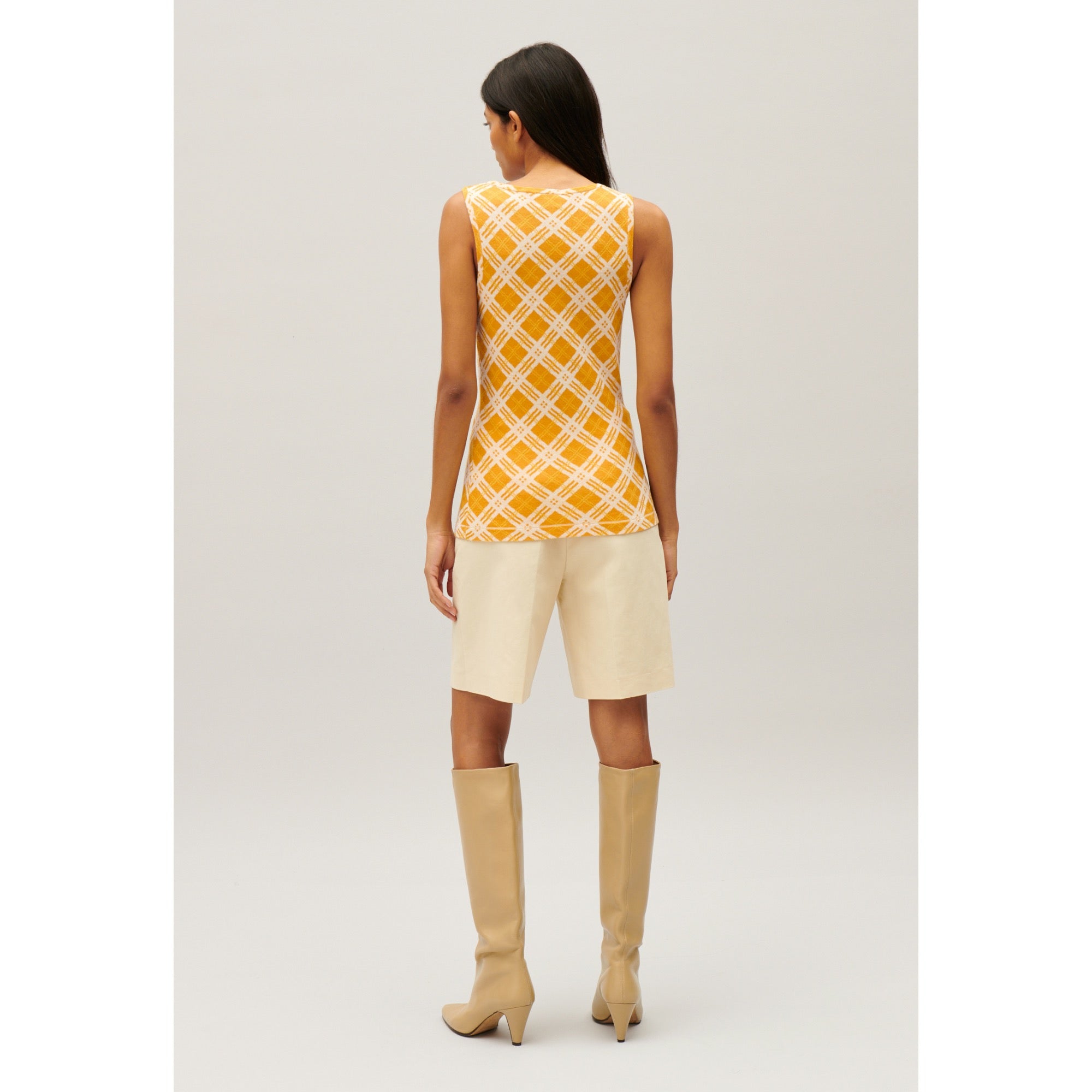Women Yellow Checked Vest Top - Multicolored