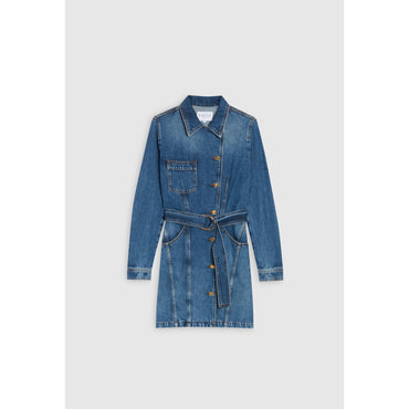 Women Robe Bleue Courte - Denim Bleu
