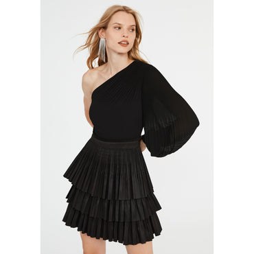 Women Robe Patineuse Asymétrique - Noir