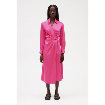 Women Pink Mid-Length Wrap Dress- Bubble Gum