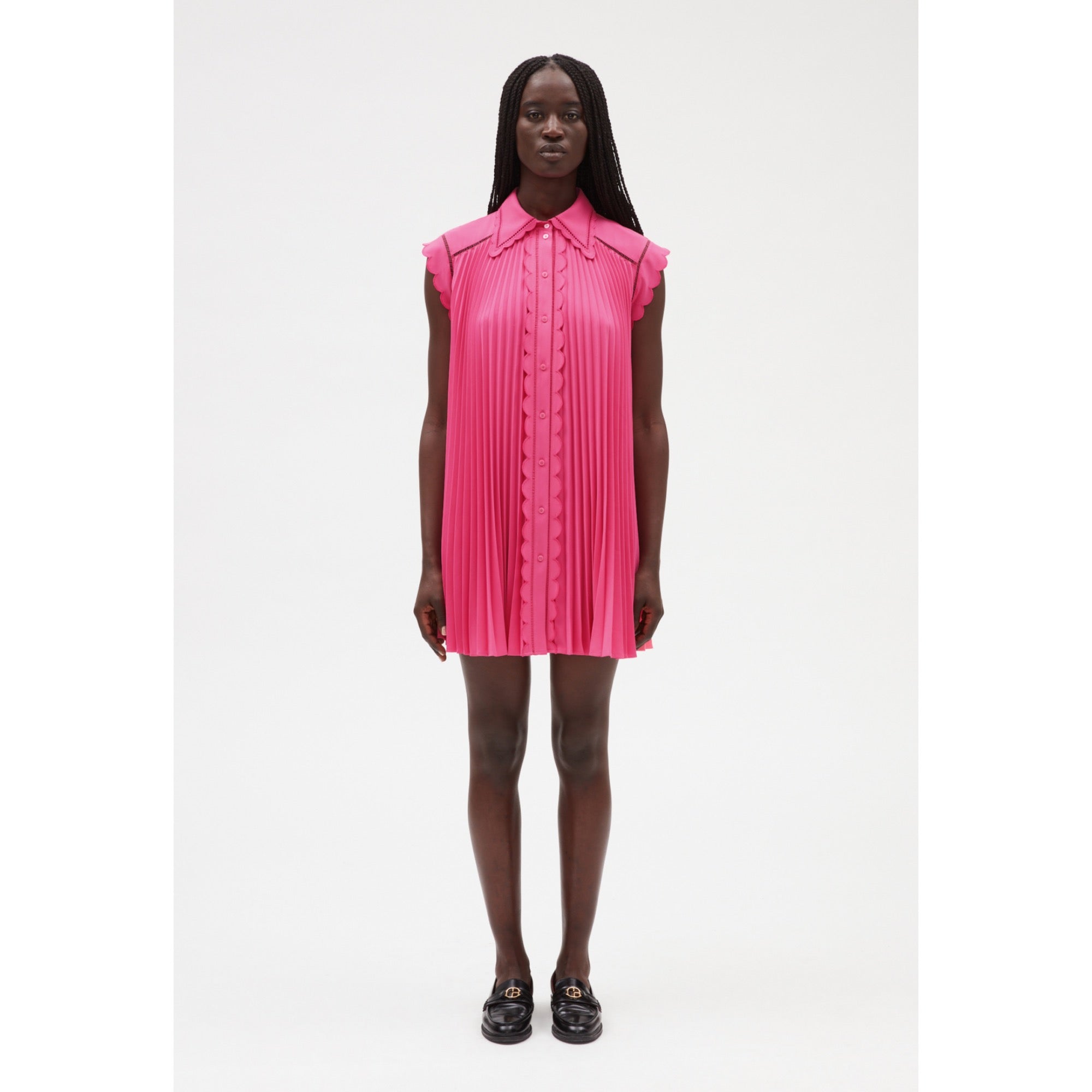 Women Short Pleated Dress - Bubble Gum