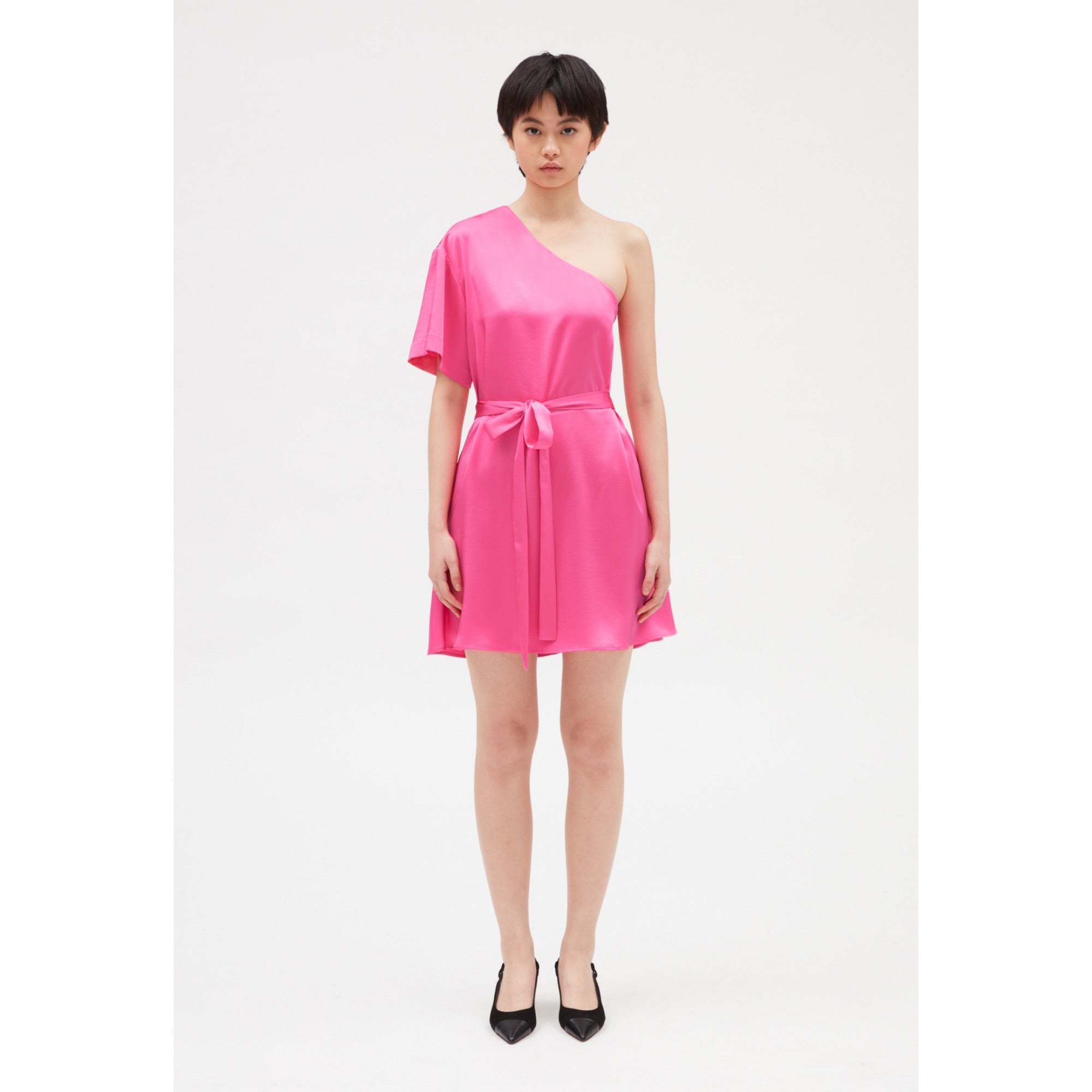 Women Pink Asymmetrical Mini Dress - Bubble Gum