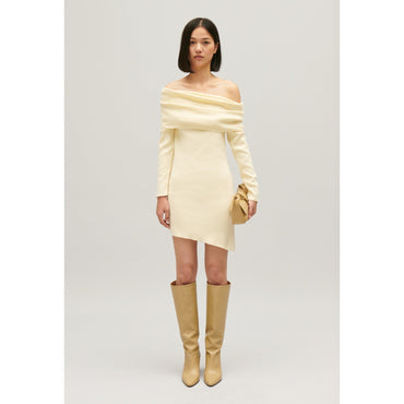 Women Asymmetric Knitted Dress - Vanilla
