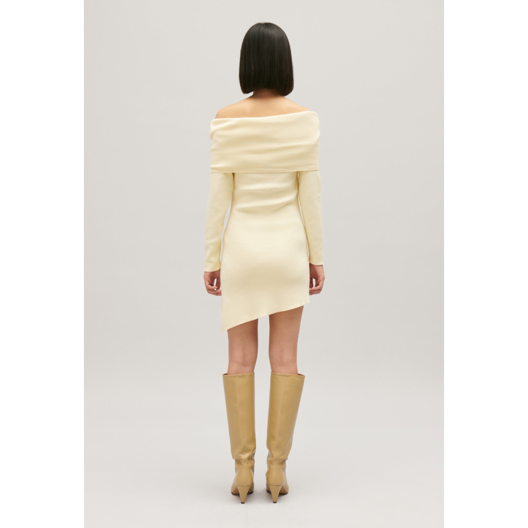Women Asymmetric Knitted Dress - Vanilla