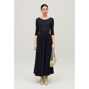 Women Twist Two-Tone Pleated Maxi Dress - Navy