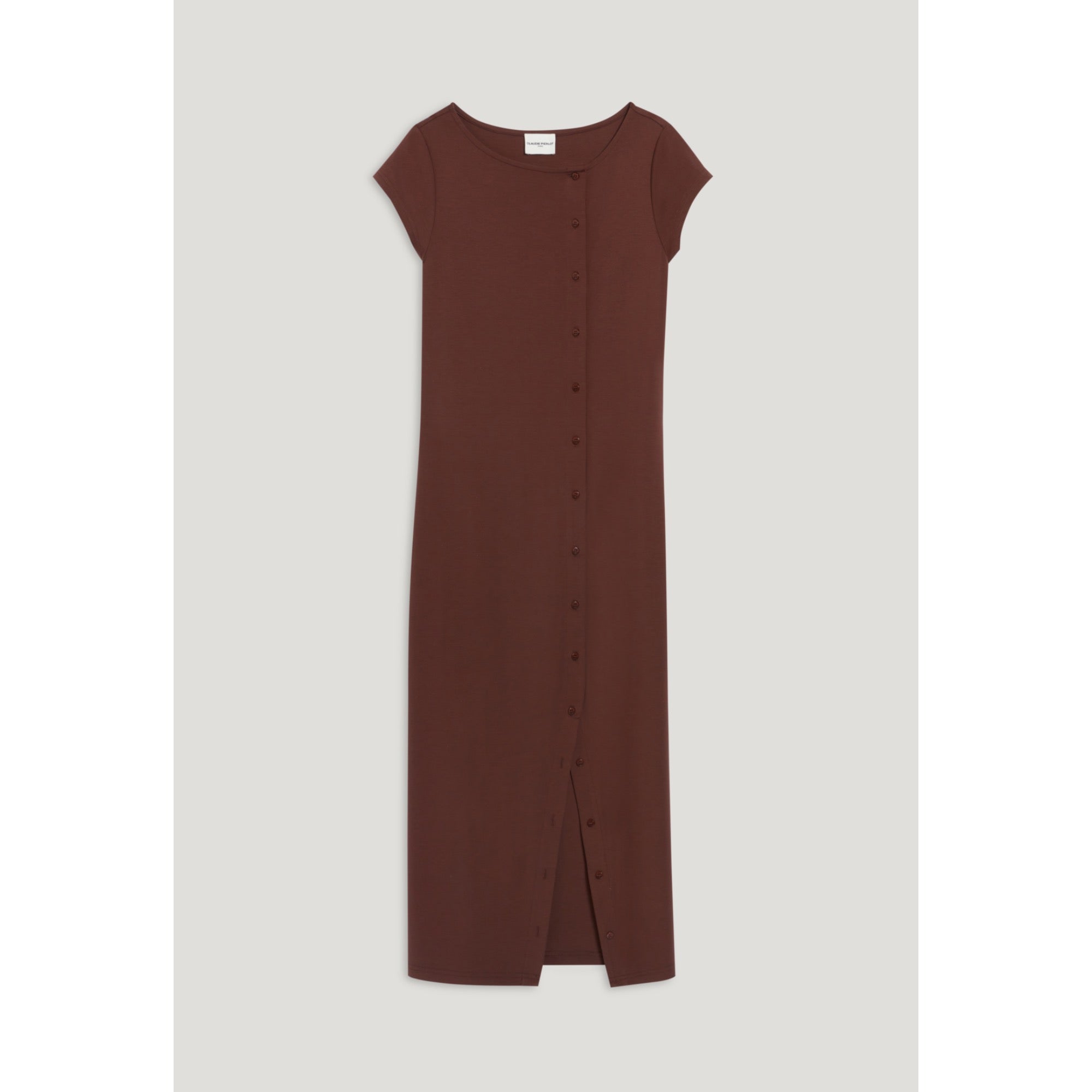 Women Black Asymmetric Button-Up Midi Dress - Brown
