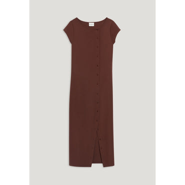 Women Black Asymmetric Button-Up Midi Dress - Brown