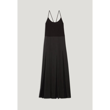 Women Black Midi Dress With Crossover Back - Black