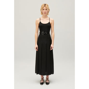 Women Black Midi Dress With Crossover Back - Black