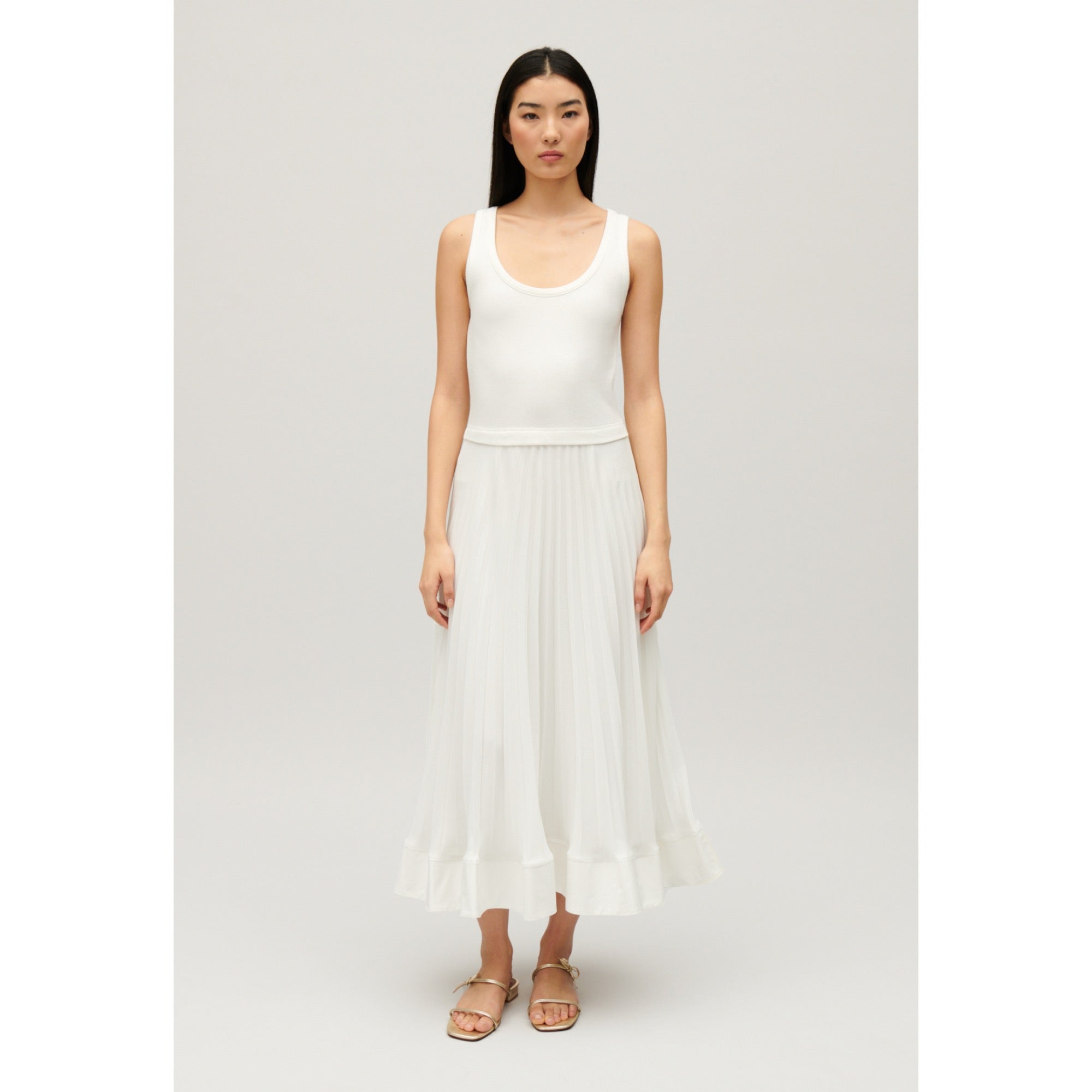 Women Illusion Effect Maxi Dress - Ecru
