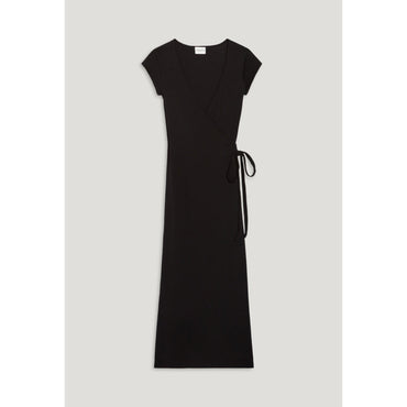 Women Black Wrap Midi Dress - Black