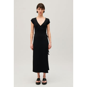 Women Black Wrap Midi Dress - Black